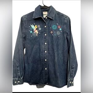 Vintage Disney Store Shirt Tinkerbell Embroidered Long Sleeve Jean Denim Small